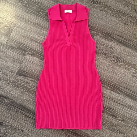 Babaton Bright Pink Ribbed Polo Dress - Picture 1 of 6